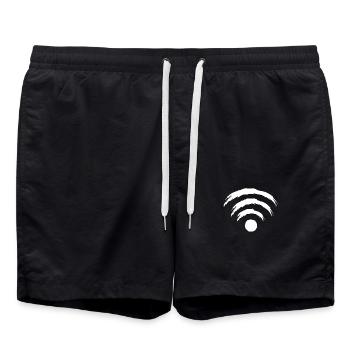 Symbole Wifi blanc - Short de bain - noir - Devant - AI Model Male 185 light (185cm)