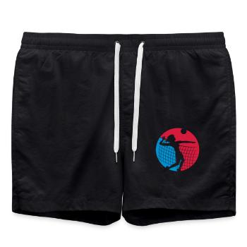 red blue circle round woman female girl girl jump - Swim Trunks - black - Front - AI Model Male 185 light (185cm)