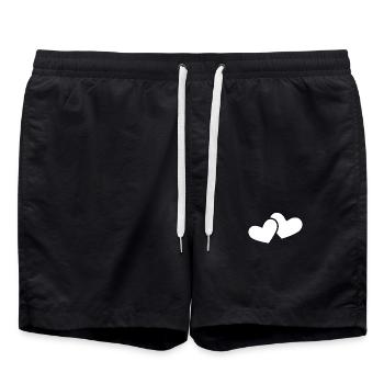 Double heart white - Swim Trunks - black - Front - AI Model Male 185 light (185cm)