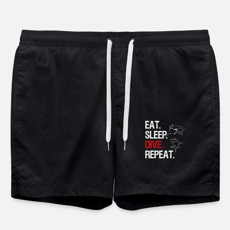 Eat Sleep Dive Repeat - Hammerhai - Badeshorts - Schwarz