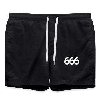 666 Symbol Zahl - Badeshorts - Schwarz - Vorne - AI Model Male 185 light (185cm)