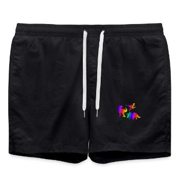 T-Rex Rainbow Dino Tyrannosaurus Triceratops - Swim Trunks - black - Front - AI Model Male 185 light (185cm)