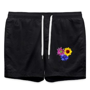 Fleurs, floraison, pétales, fleuri, fleur, floral - Short de bain - noir - Devant - AI Model Male 185 light (185cm)