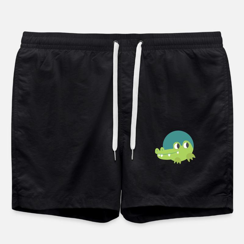 Cute Green crocodile in a circle - Badeshorts - Schwarz