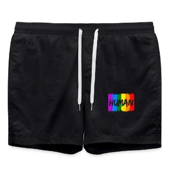 We are all human - Swim Trunks - black - Front - AI Model Male 185 light (185cm)