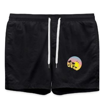 Île soleil plage palmier sable palmiers vacances arbre - Short de bain - noir - Devant - AI Model Male 185 light (185cm)