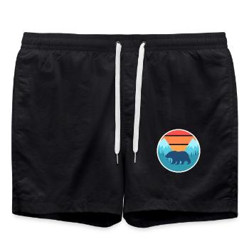 Bear mountains sunset retro - Swim Trunks - black - Front - AI Model Male 185 light (185cm)