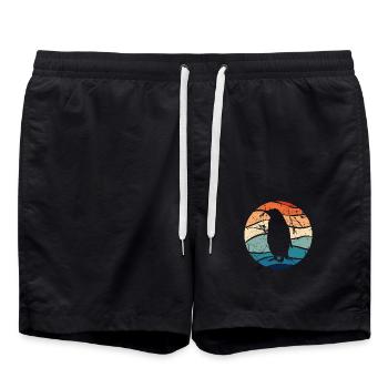 Pinguin Pinguine Tier Eis Vogel Retro Geschenk - Badeshorts - Schwarz - Vorne - AI Model Male 185 light (185cm)