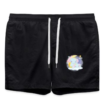 Famille d’éléphants mignons sur un nuage avec la lune - Short de bain - noir - Devant - AI Model Male 185 light (185cm)