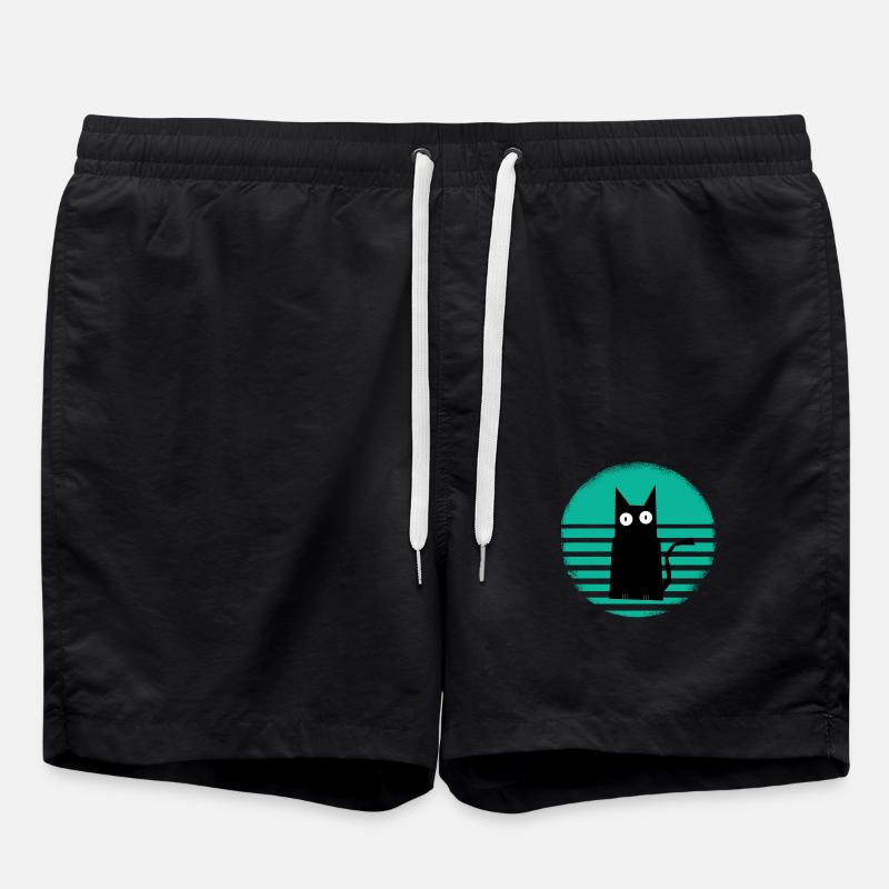 Schwarze Katze Sunset Mint - Badeshorts - Schwarz