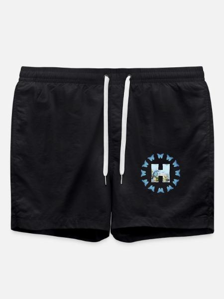 flowers blue bird h - Swim Trunks - black