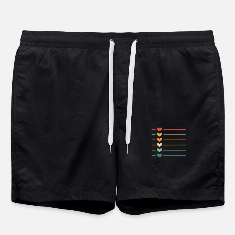 Line Heart Retro - Swim Trunks - black
