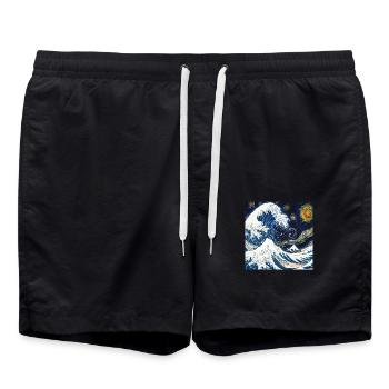 Kanagawa Waves, Japanese, Great Wave, Nature Lover - Swim Trunks - black - Front - AI Model Male 185 light (185cm)