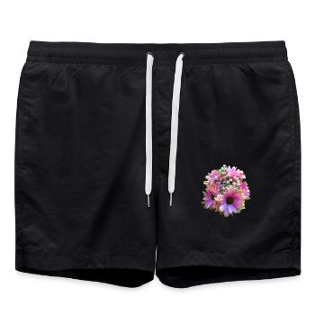 Fleur, Bouquet, fleur rose, fleurs de fleur, fleurs marénies florales - Short de bain - noir - Devant - AI Model Male 185 light (185cm)