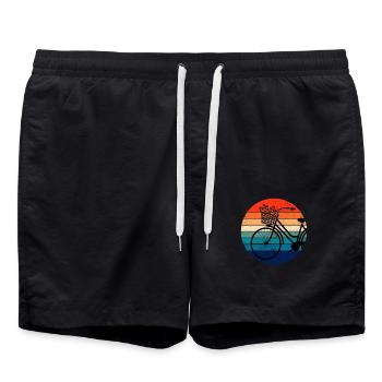 Vélo retro coucher de soleil coloré - Short de bain - noir - Devant - AI Model Male 185 light (185cm)
