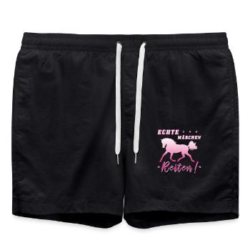 Echte Mädchen Reiten Pferde Reiterin Geschenk - Badeshorts - Schwarz - Vorne - AI Model Male 185 light (185cm)