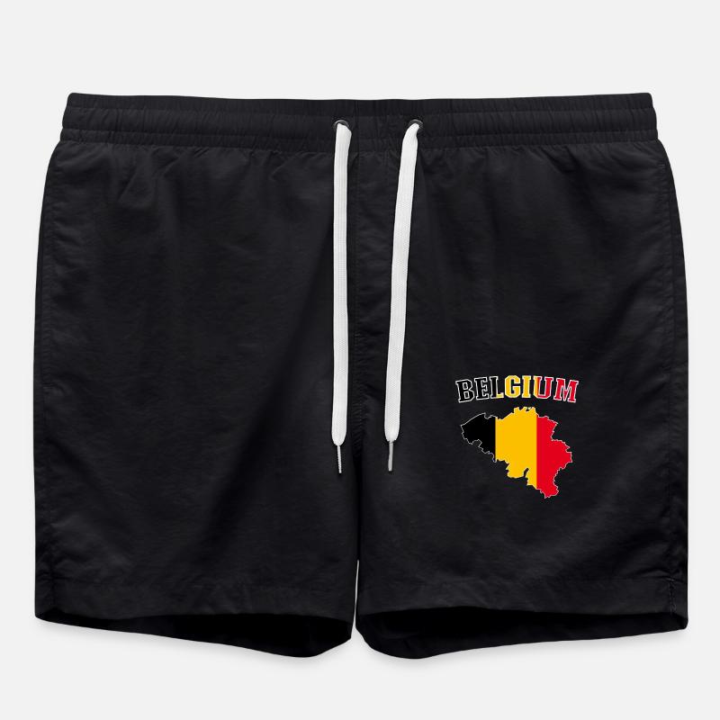 Belgium Flag Map - Swim Trunks - black