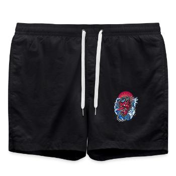 Japanese Demon In the Ocean with a Big Wave - Swim Trunks - black - Front - AI Model Male 185 light (185cm)