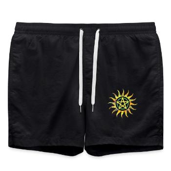 pentagram in sun e 258 - Swim Trunks - black - Front - AI Model Male 185 light (185cm)