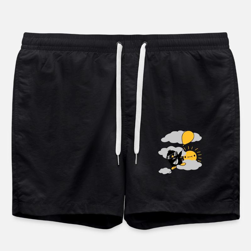Flying Penguin Balloon Sun - Swim Trunks - black