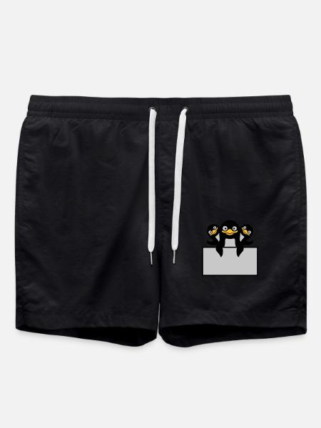 3 penguins behind shield - Swim Trunks - black