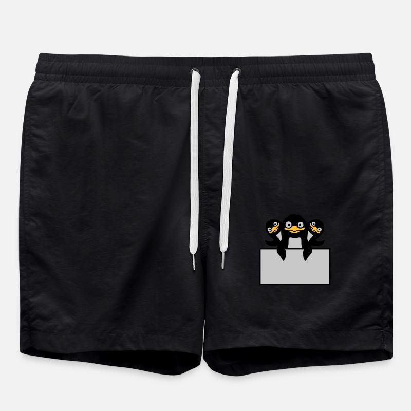 3 penguins behind shield - Swim Trunks - black
