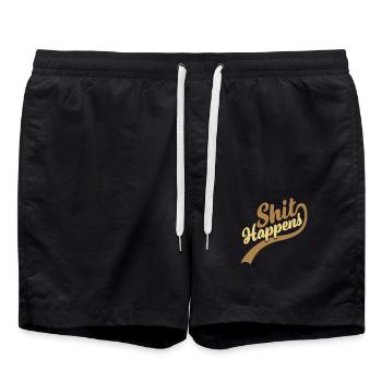 Schriftzug Shit happens Zitat - Badeshorts - Schwarz - Vorne - AI Model Male 185 light (185cm)