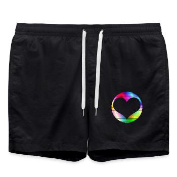 Regenbogen Herz Liebe LGBT - Badeshorts - Schwarz - Vorne - AI Model Male 185 light (185cm)