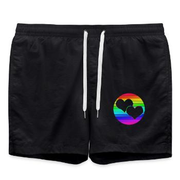 Rainbow 2 entwined hearts - Swim Trunks - black - Front - AI Model Male 185 light (185cm)