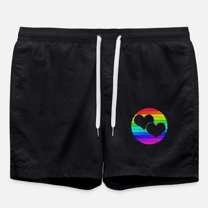 Regenbogen 2 verschlungene Herzen - Badeshorts - Schwarz