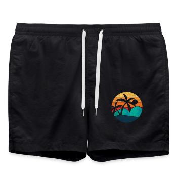 été palmier coucher du soleil retro - Short de bain - noir - Devant - AI Model Male 185 light (185cm)
