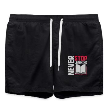 never stop learning quote - Swim Trunks - black - Front - AI Model Male 185 light (185cm)