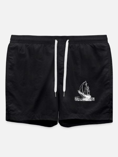 Sleek sailing ship with sails - Swim Trunks - black