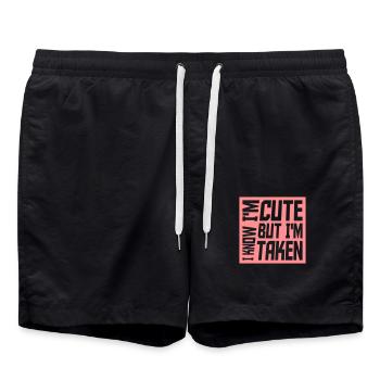 cute but taken quote - Swim Trunks - black - Front - AI Model Male 185 light (185cm)