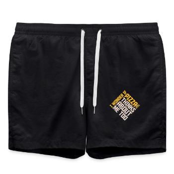 pizza thinks about me - Swim Trunks - black - Front - AI Model Male 185 light (185cm)