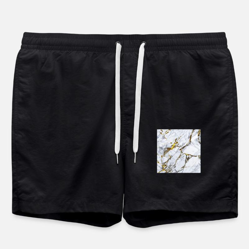 Marmor Weiß Gold Textur - Badeshorts - Schwarz
