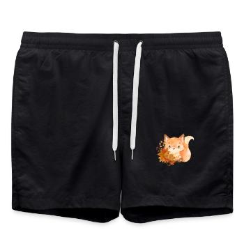 Petit renard aux feuilles d’automne Animaux de la forêt Nature - Short de bain - noir - Devant - AI Model Male 185 light (185cm)