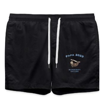Papa 2023 mit Superkraft Chillen, Faultier - Badeshorts - Schwarz - Vorne - AI Model Male 185 light (185cm)