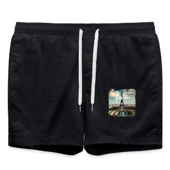 Paris Tour Eiffel style décontracté - Short de bain - noir - Devant - AI Model Male 185 light (185cm)