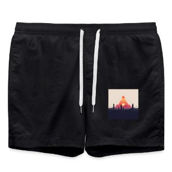 abstract pyramid - Swim Trunks - black - Front - AI Model Male 185 light (185cm)