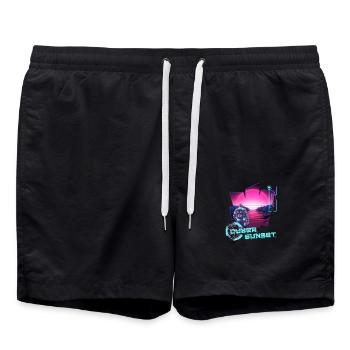 Astronaut Cyber Sunset gradient pink - Futuristic - Swim Trunks - black - Front - AI Model Male 185 light (185cm)