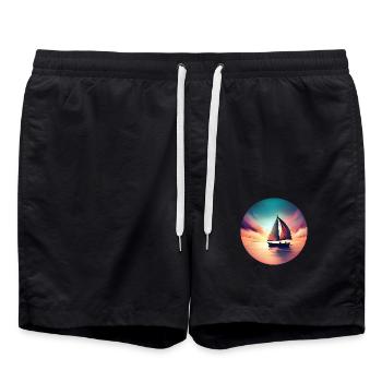 Segelboot segelt in den Sonnenuntergang Schöne - Badeshorts - Schwarz - Vorne - AI Model Male 185 light (185cm)
