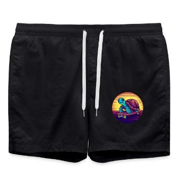 Balade de tortues sur un coucher de soleil en skateboard - Short de bain - noir - Devant - AI Model Male 185 light (185cm)
