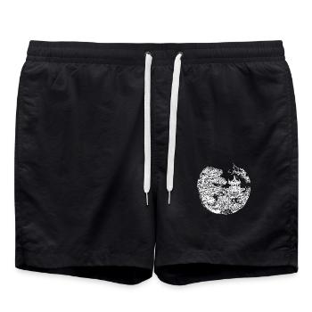 Japanese temple in retro landscape design - Swim Trunks - black - Front - AI Model Male 185 light (185cm)