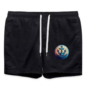 Voilier Bateau à moteur Ancre autour du coucher du soleil - Short de bain - noir - Devant - AI Model Male 185 light (185cm)