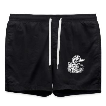 Little duck with flowers on the lake water - Swim Trunks - black - Front - AI Model Male 185 light (185cm)