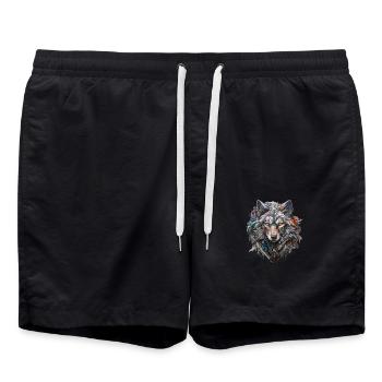 Gray wolf in graffiti style | Wolf lovers - Swim Trunks - black - Front - AI Model Male 185 light (185cm)