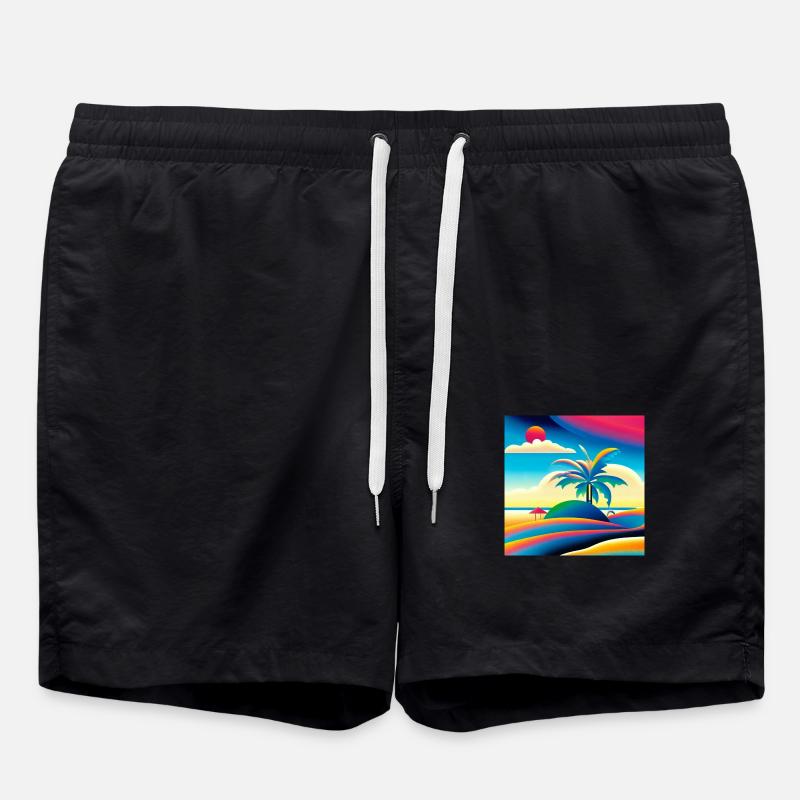 Beach sunset in 80s style - Swim Trunks - black