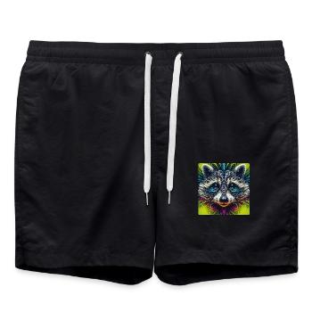 Racoon Fractal Art - Swim Trunks - black - Front - AI Model Male 185 light (185cm)