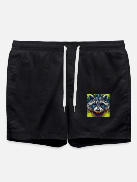 Racoon Fractal Art - Swim Trunks - black